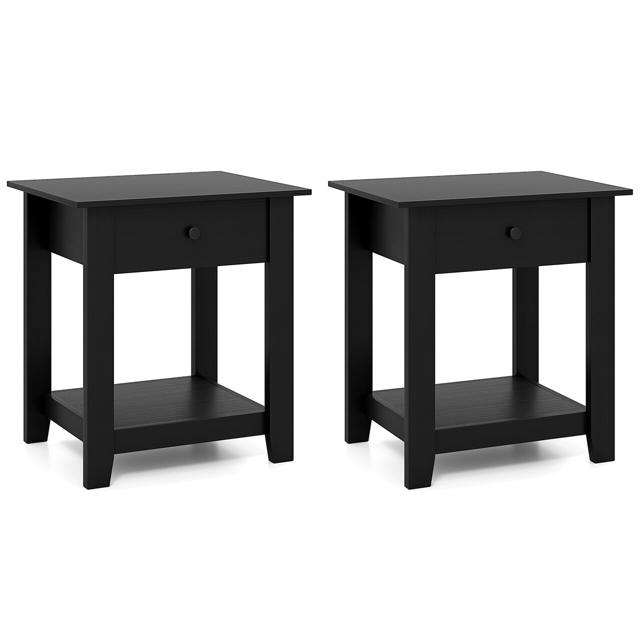 3-Tier Modern Nightstand with Drawer Engineered Wood Bedside Table with Open Shelf